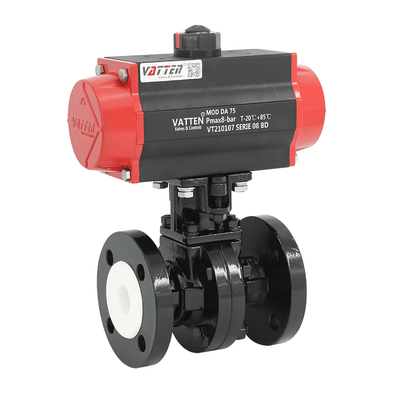 Пневматический фланцевый шаровой кран с фторсодержащей футеровкой