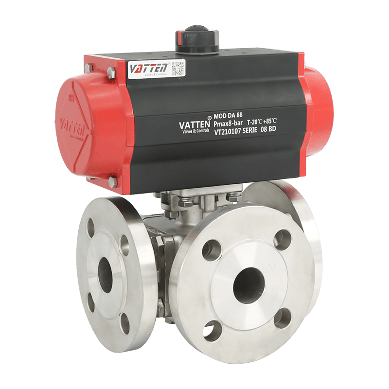 Пневматический трехходовой шаровой кран